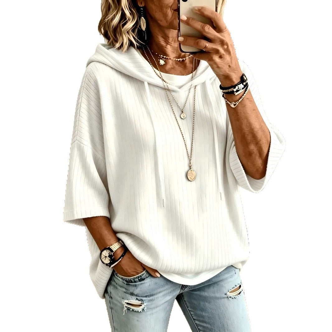 Womens Knitted New-Style Hooded Drawstring Sweatshirt