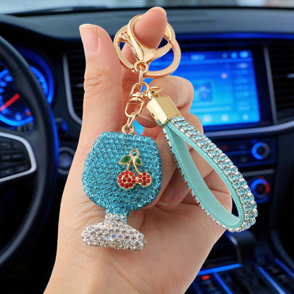Diamond-Encrusted Mini Wine Glass Car Keychain Pendant