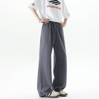 Mens Summer Thin-Style Loose Straight-Leg Ice Cotton Extended Casual Pants