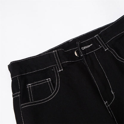 Flame Embroidery Casual Jeans Men
