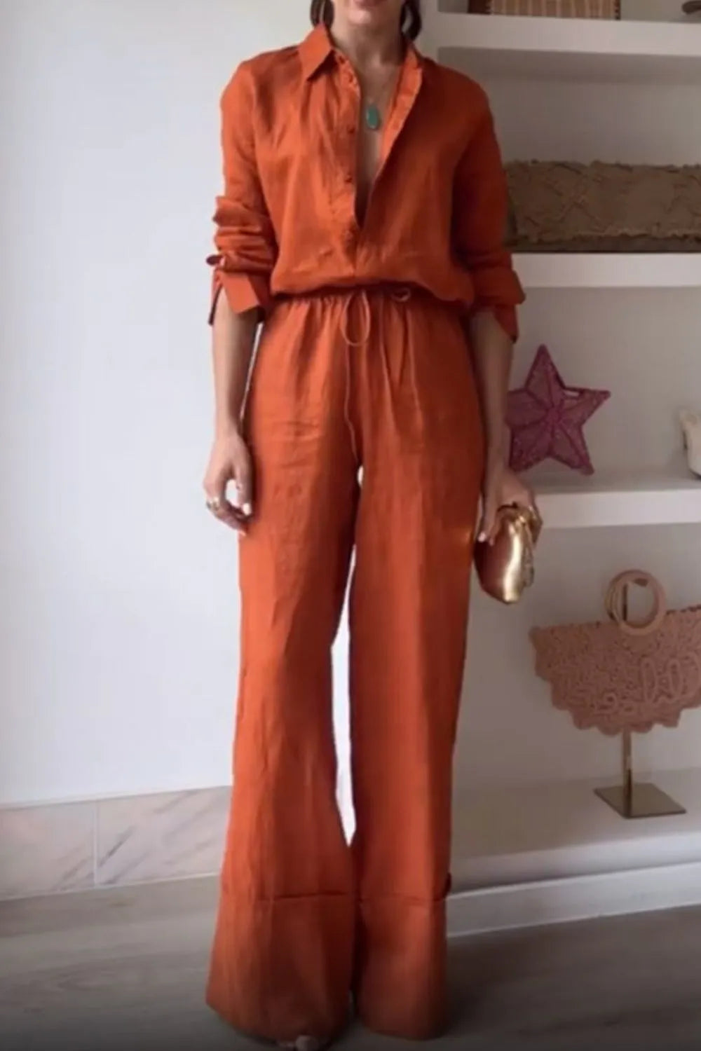 Button Down Shirt and Drawstring Pants