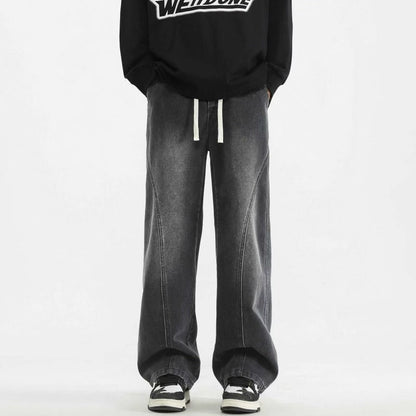 Mens Relaxed-fit Straight-leg Wide-leg Denim Jeans