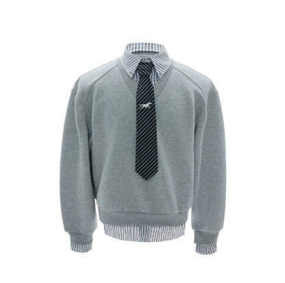Striped Mock-two-piece Lapel Hoodie Cropped And Relaxed-fit