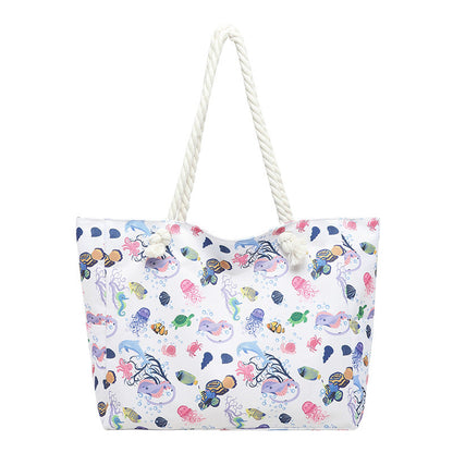 Womens Large-Capacity Striped Beach Tote Bag