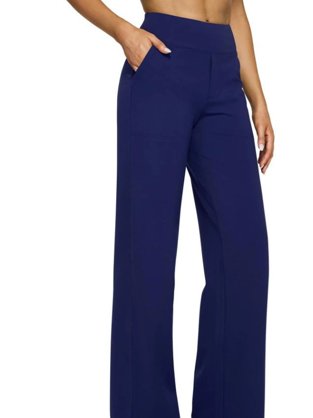 High-waisted Straight-leg Pants With Loose Pockets