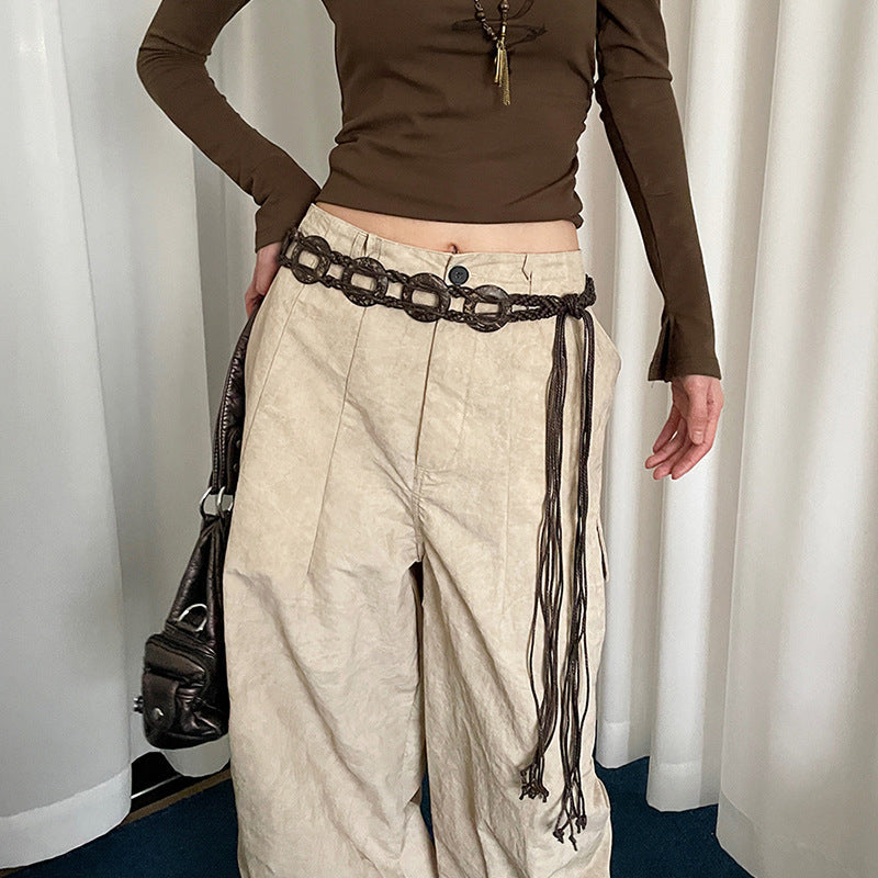 Retro Ethnic Style Hand-woven Ring Waist Strap Women