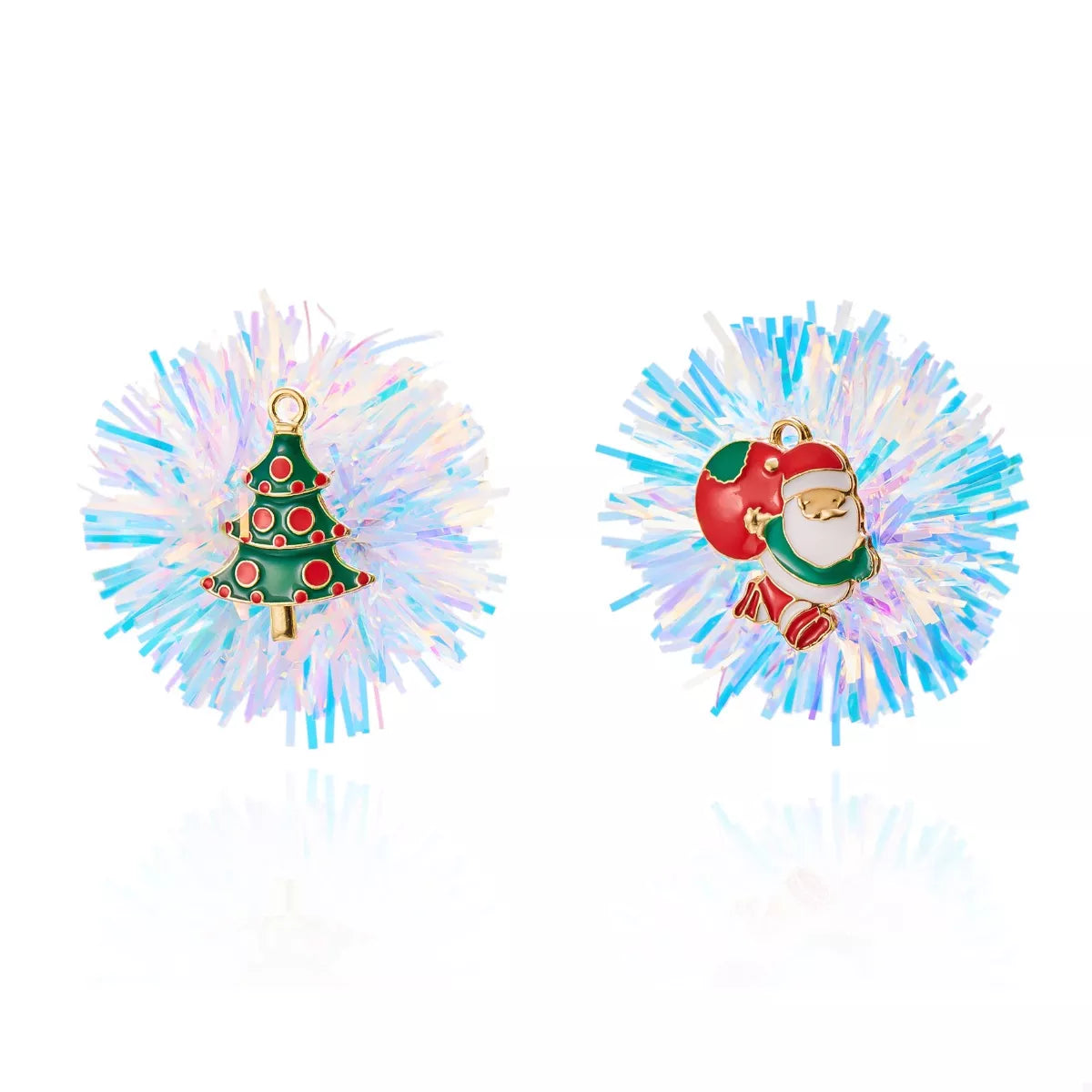 Christmas Asymmetrical Tinsel Ball Earrings