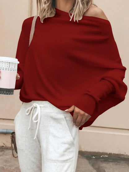 Single Shoulder Ribbed Knit Top