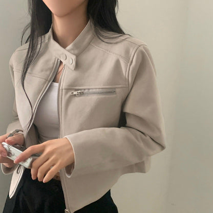 High Waist Short Jacket Suede Motorcycle Top