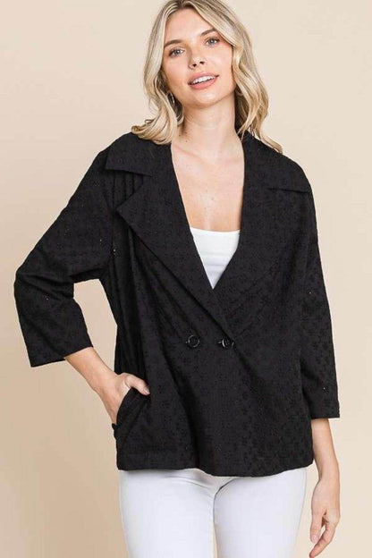 Culture Code Double Breasted Eyelet Jacket With Pockets