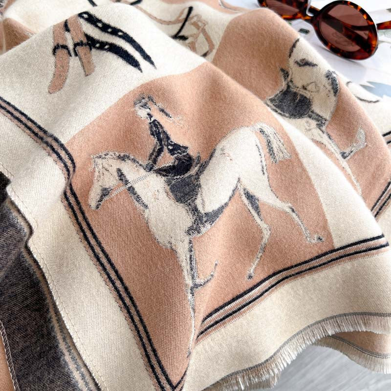 Thickened Double-sided Scarf With Tassel And Frayed Edges For Fall And Winter