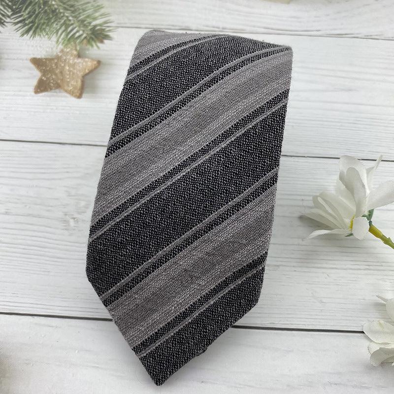 Autumn Winter British Style Knitted Cotton Linen Striped Tie