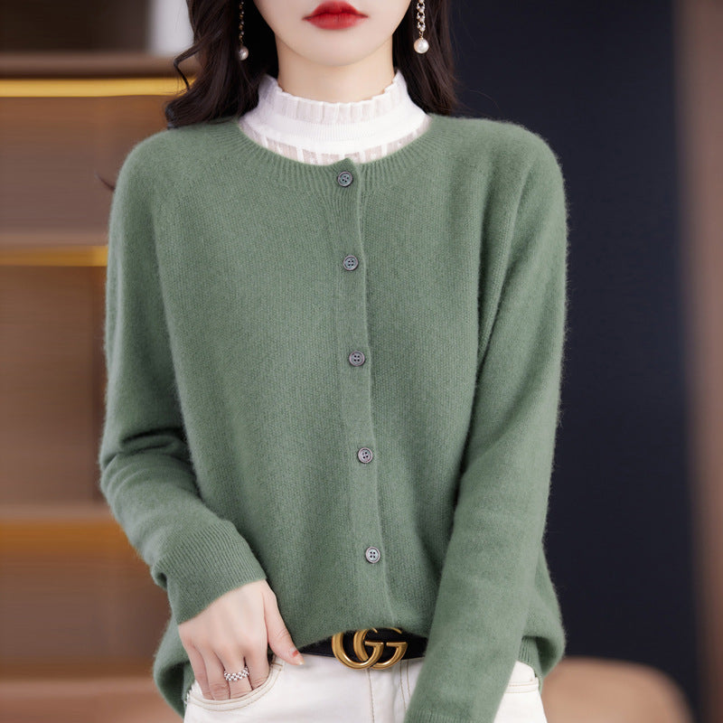 Andy Velvet Osmanthus Knit Round-Neck Cardigan