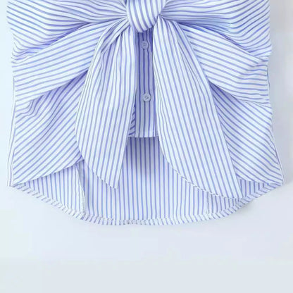 Halter-neck Knotted Striped Top For Women