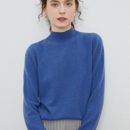 Half-high-neck Solid-color Loose-fit Pullover Knit Sweater