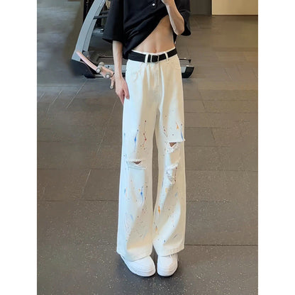 Straight-leg Loose-fit Ripped Jeans For Men