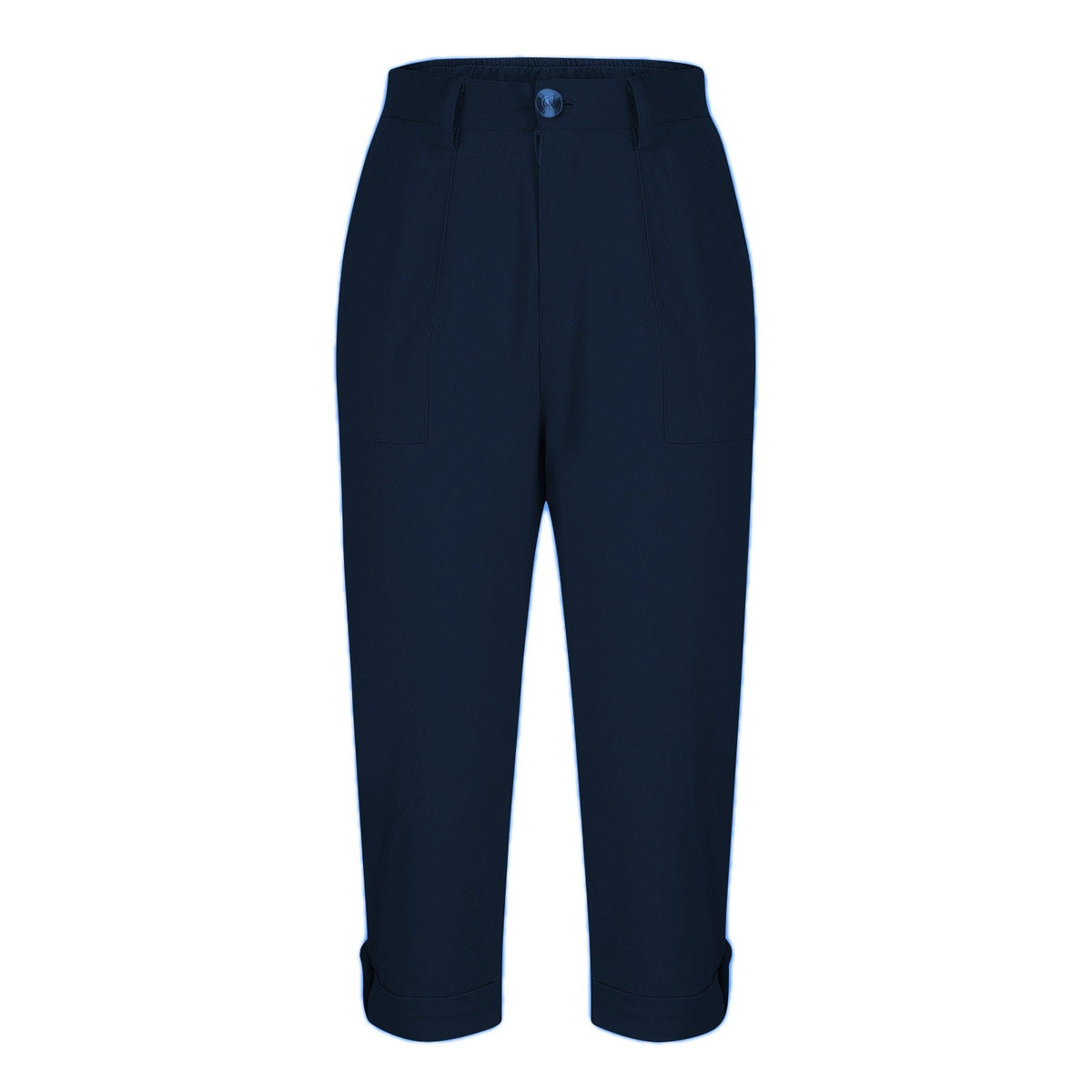 Womens Solid-color Buttoned Roll-up Capri Pants