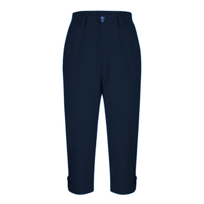 Womens Solid-color Buttoned Roll-up Capri Pants
