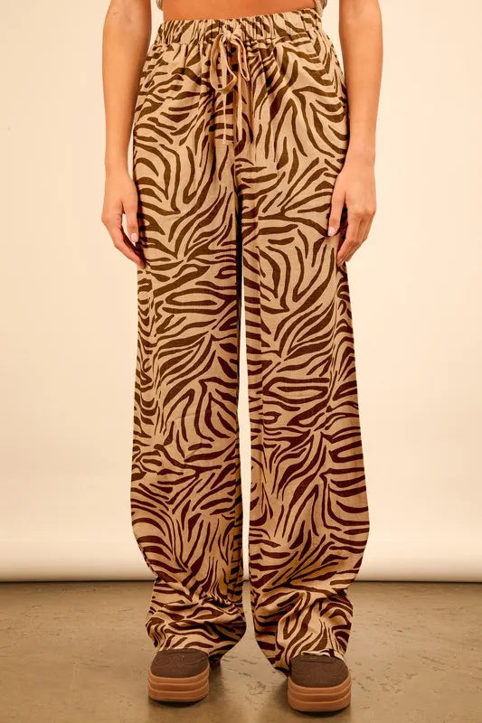 VERY J Animal Print Linen Wide Leg Pants