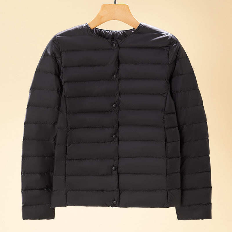 Round-neck Long-sleeved White Down Jacket In Large Size