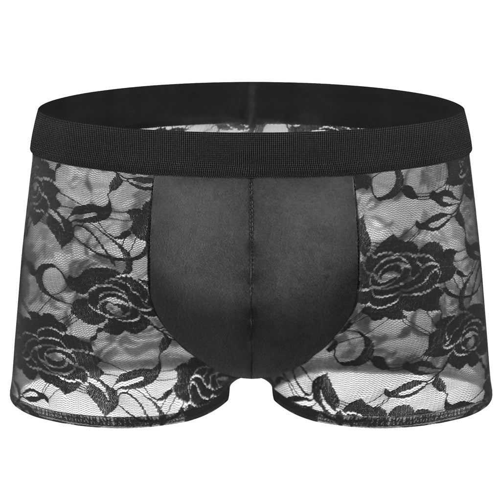 Mid-rise Lace Faux-leather Boxer Briefs