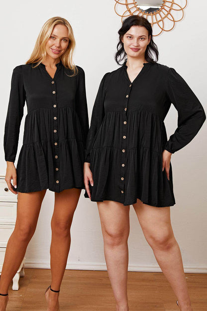 Ruffled Button Up Long Sleeve Tiered Shirt for Women