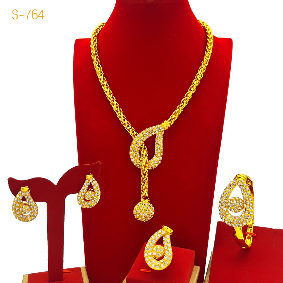 Best-selling Dubai Bride 24k Gold-plated Necklace Bracelet Earring Ring Four-piece Set