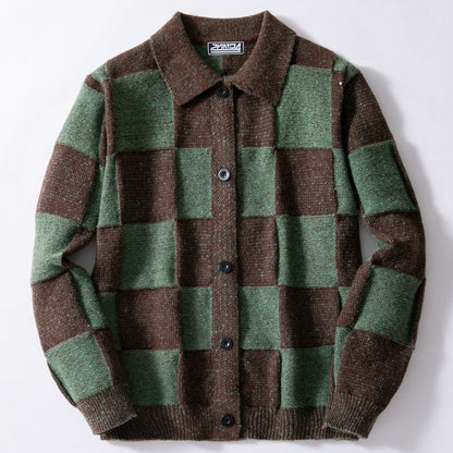 New AutumnWinter Classic Plaid Knitted Cardigan