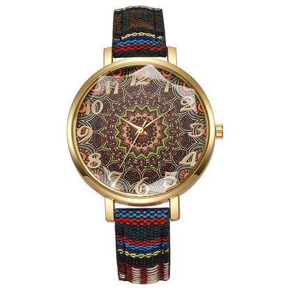 Round Floral Design, Multicolored, Versatile Casual Quartz Watch