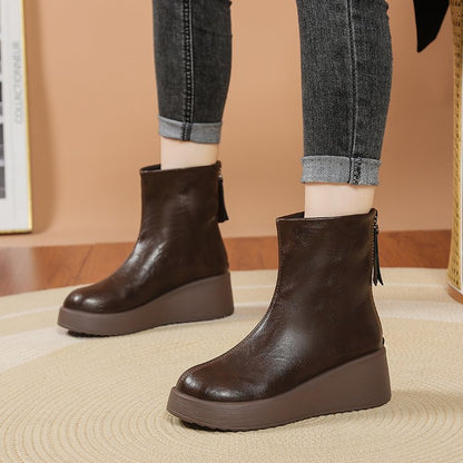 Retro Fashion And Comfortable Short Boots, New Round Toe Thick Sole Height Increasing Single Boot