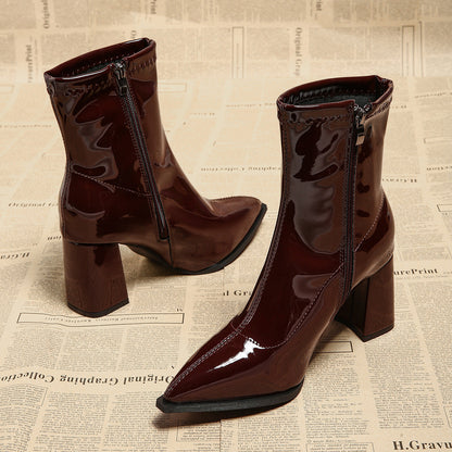 Women's Pointed-toe Chunky-heel Ankle Boots