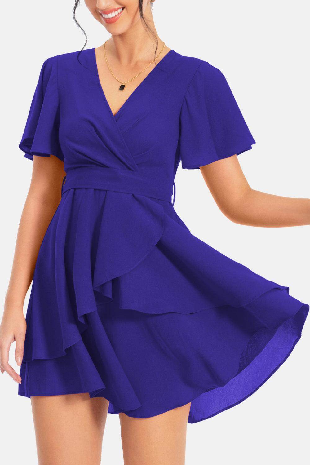 Surplice Neck Flutter Sleeve Dress for Chic Summer Style
