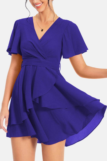 Surplice Neck Flutter Sleeve Dress for Chic Summer Style