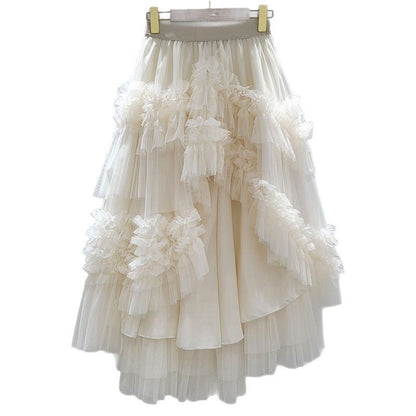 Ruffle Mesh Bubble Skirt For Women