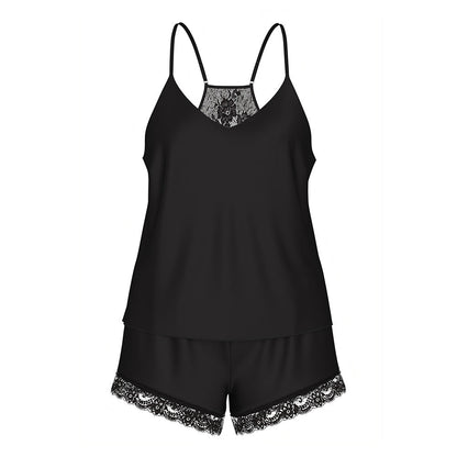 Lace-Panel Jumpsuit Shorts Loungewear Set
