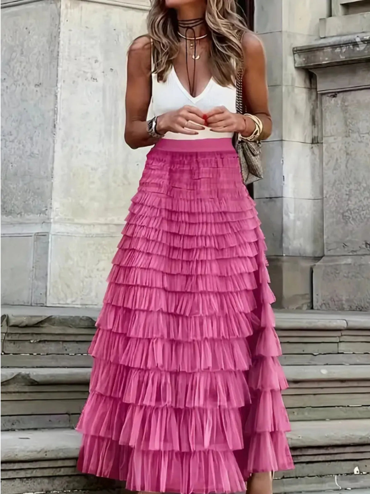 Layered Ruffle Maxi Skirt