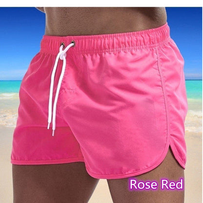 Mens Solid-Color Three-Quarter-Length Beach Shorts