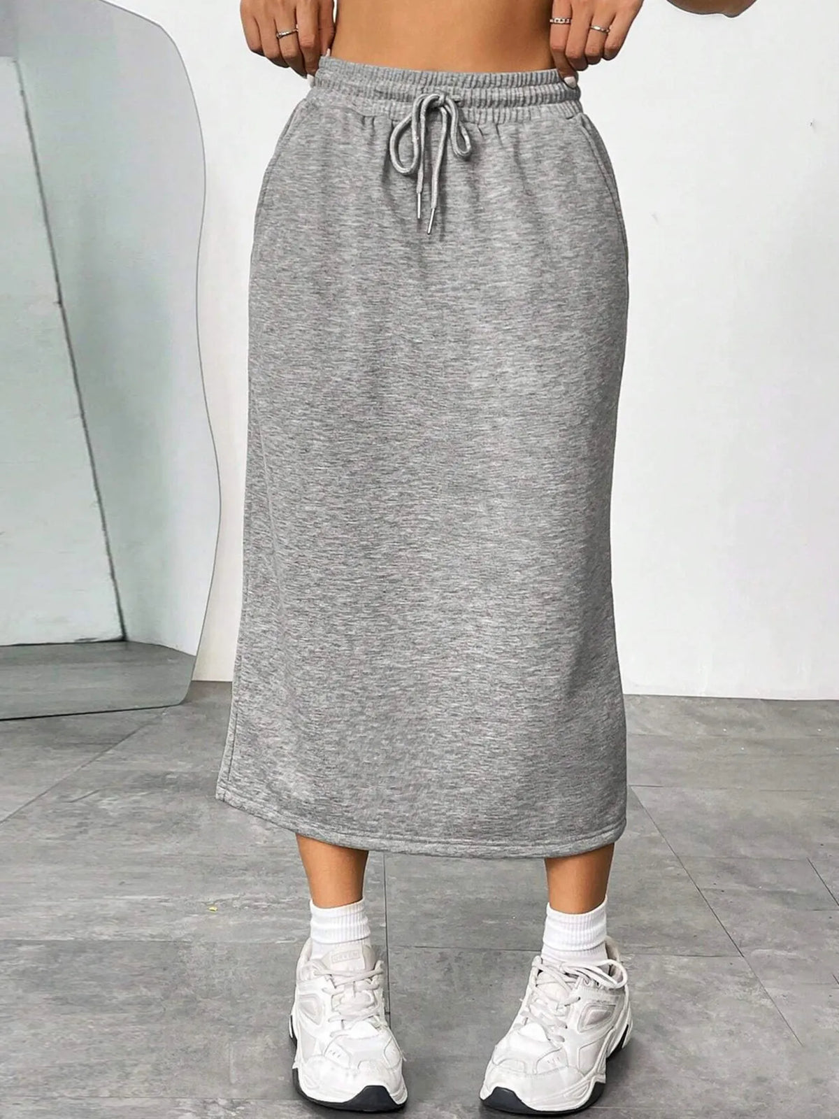 Slit Drawstring Midi Skirt