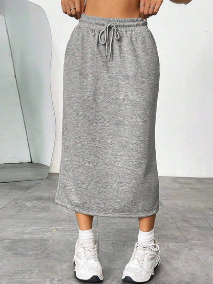 Slit Drawstring Midi Skirt