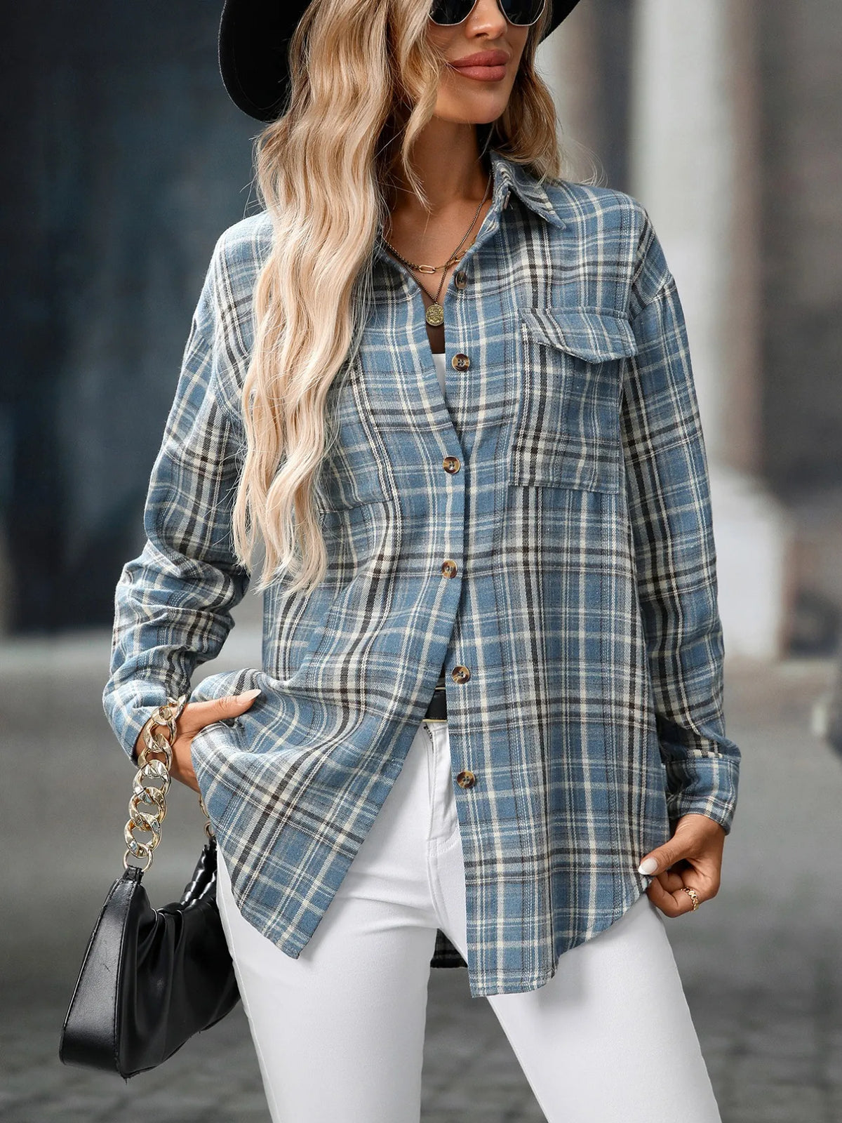 Oversized Plaid Button-Up Shirt