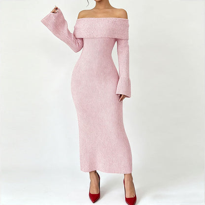 Fashionable Off-shoulder Slim-fit Long-sleeved Dress For Women