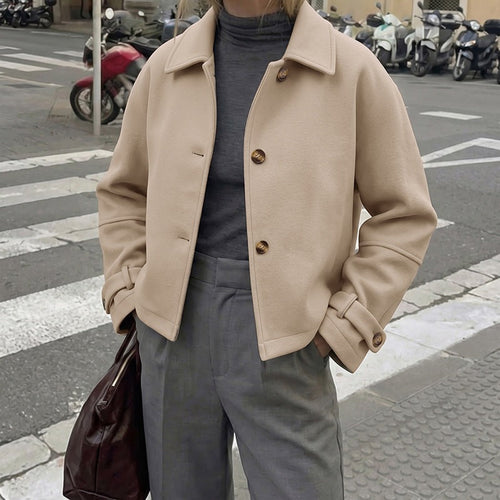 Straight-cut Cropped Lapel Wool Coat For Women