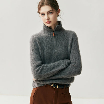 Half-Zip Cable-Knit High-Neck Goat Cashmere Sweater