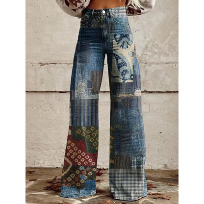 Women's Casual Wide-leg Pants Low-rise Denim Straight-leg Style