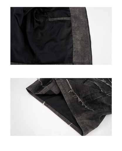 Short Gray Padded Shoulder Denim Coat