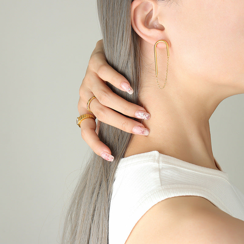Euro-American Chain U-shaped Ear Studs