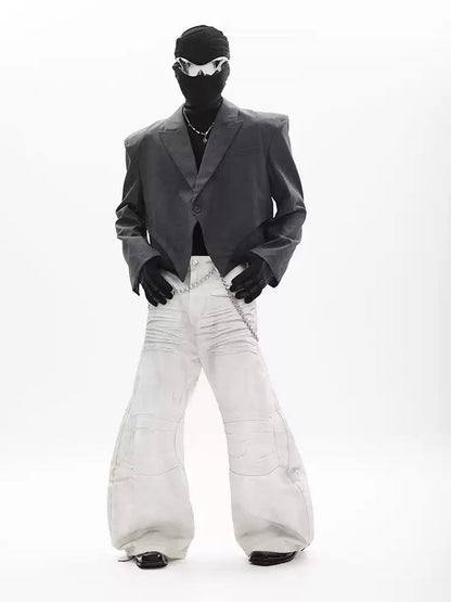 Irregular-Shape Cropped Blazer With Shoulder Pads For Men