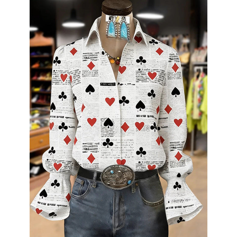 Women's Lace-trimmed Long-sleeve Collared Blouse