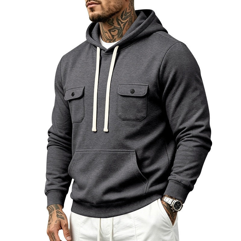 Knitted Casual Hoodie With Multiple Pockets Loose-fit Workwear Style With A Hood