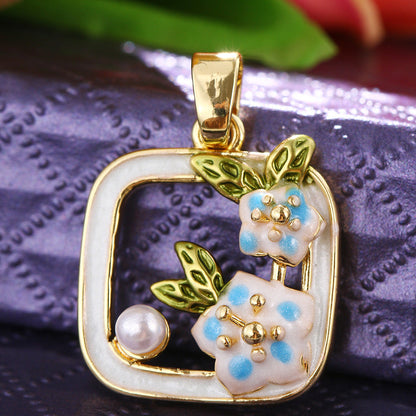 Floral-Painted Dripped-Glaze Universal-Clip Necklace DIY Pendant